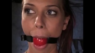 Bound&comma; gagged and drooling cunt Rachel Starr gets brutally spanked and spinned around